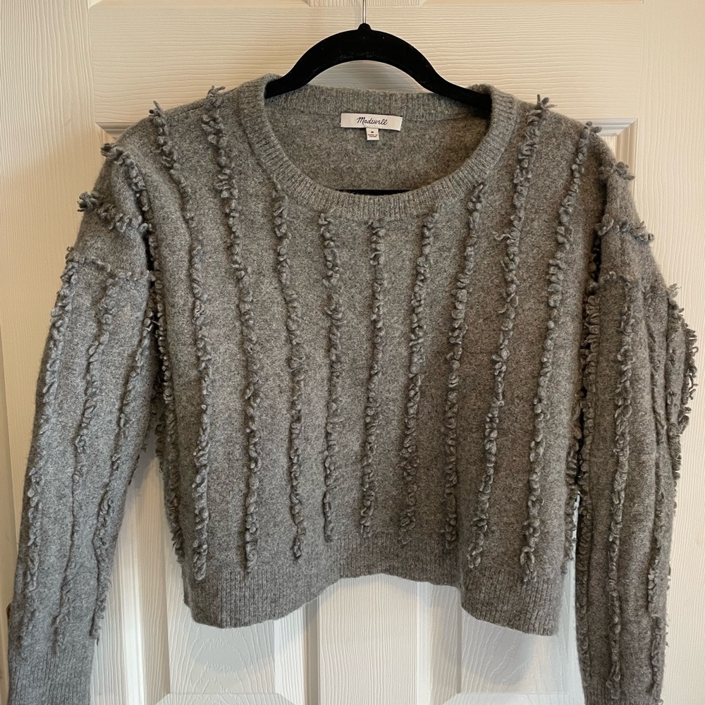Madewell Gray Textured Crew Neck Sweater